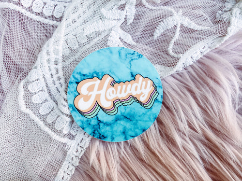 Circle Retro Howdy + Turquoise Sticker-402 MISC GIFTS-Adelyn Elaine's-Adelyn Elaine's Boutique, Women's Clothing Boutique in Gilmer, TX